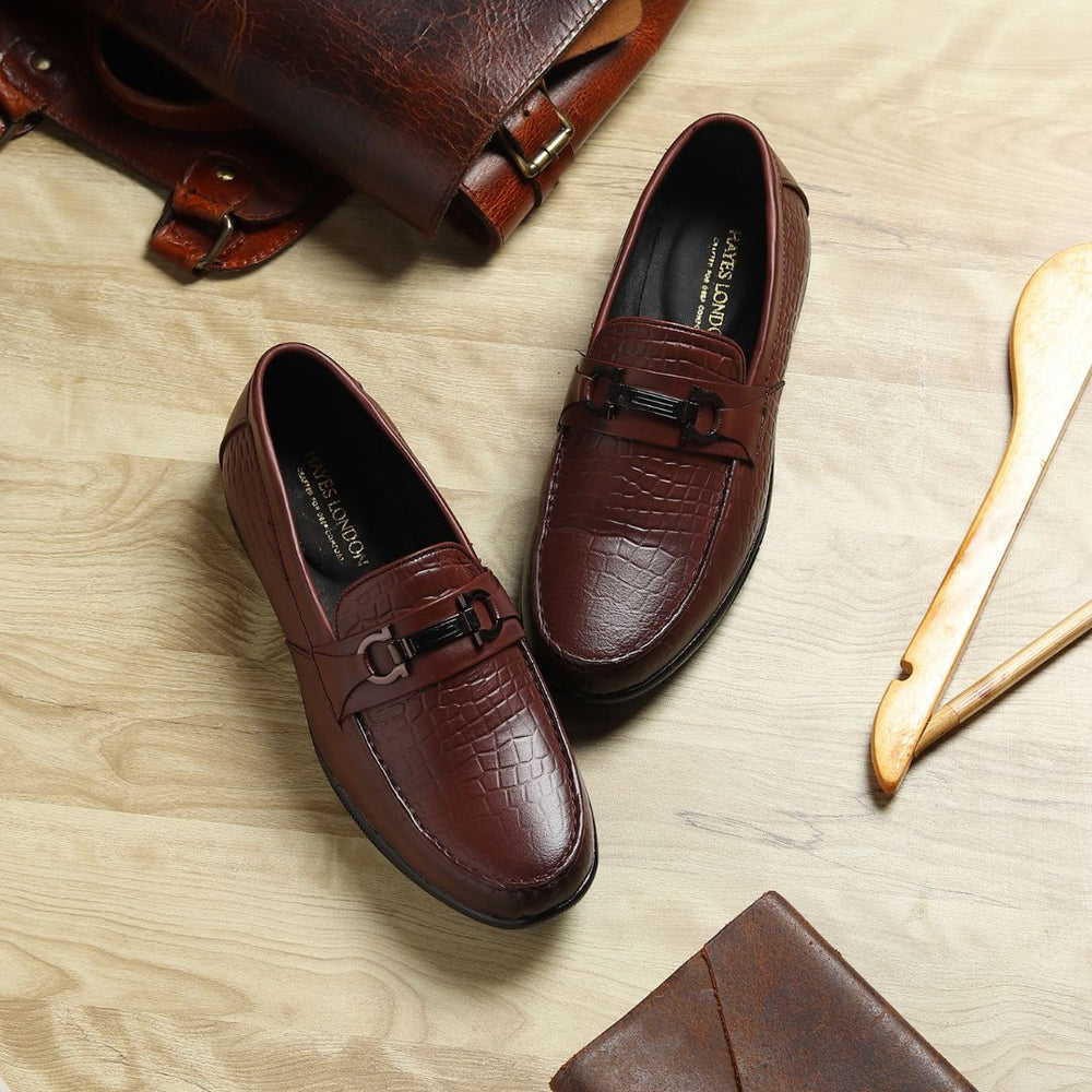 Hayes London | Jaxon Horsebit Loafers – Brown Croco Genuine Leather Men’s Shoes
