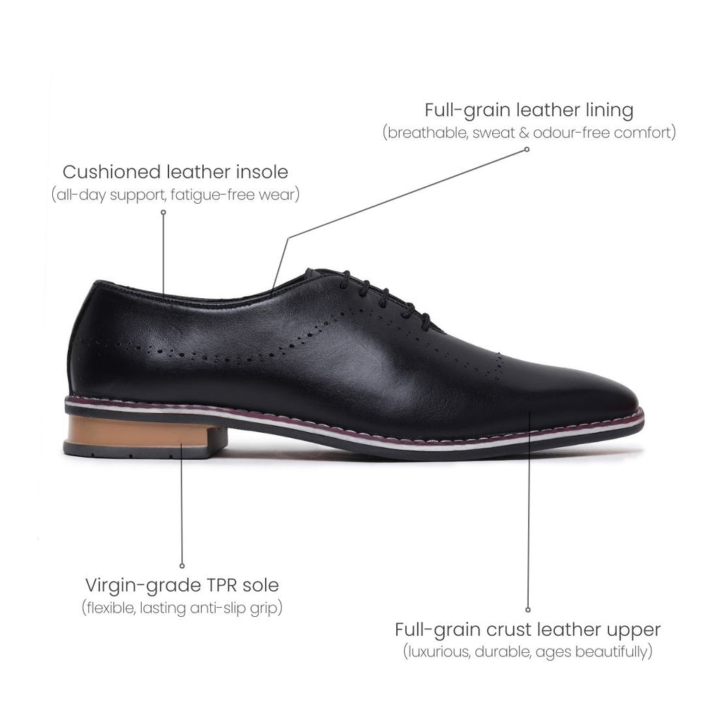 Hayes London | Shelby Wholecut Oxford Shoes – Black Plain Genuine Leather Men’s Shoes
