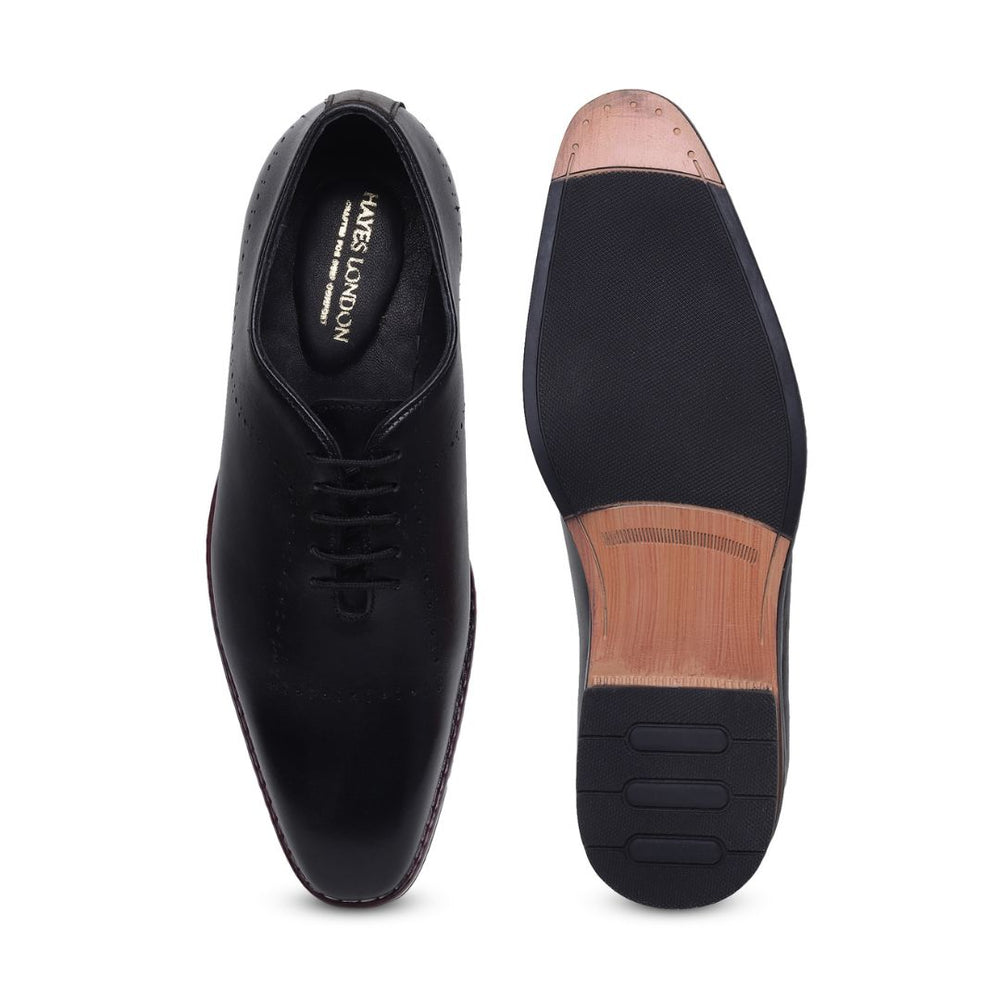 Hayes London | Shelby Wholecut Oxford Shoes – Black Plain Genuine Leather Men’s Shoes