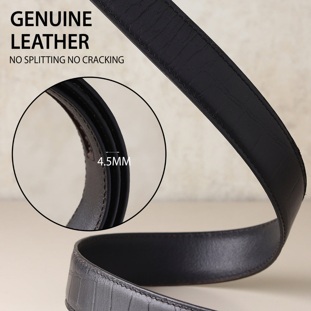 Hayes London | Auto-Lock Genuine Leather Black Belt for Men | Premium Micro-Adjustable No-Hole Belt (Leather Texture: Croco)