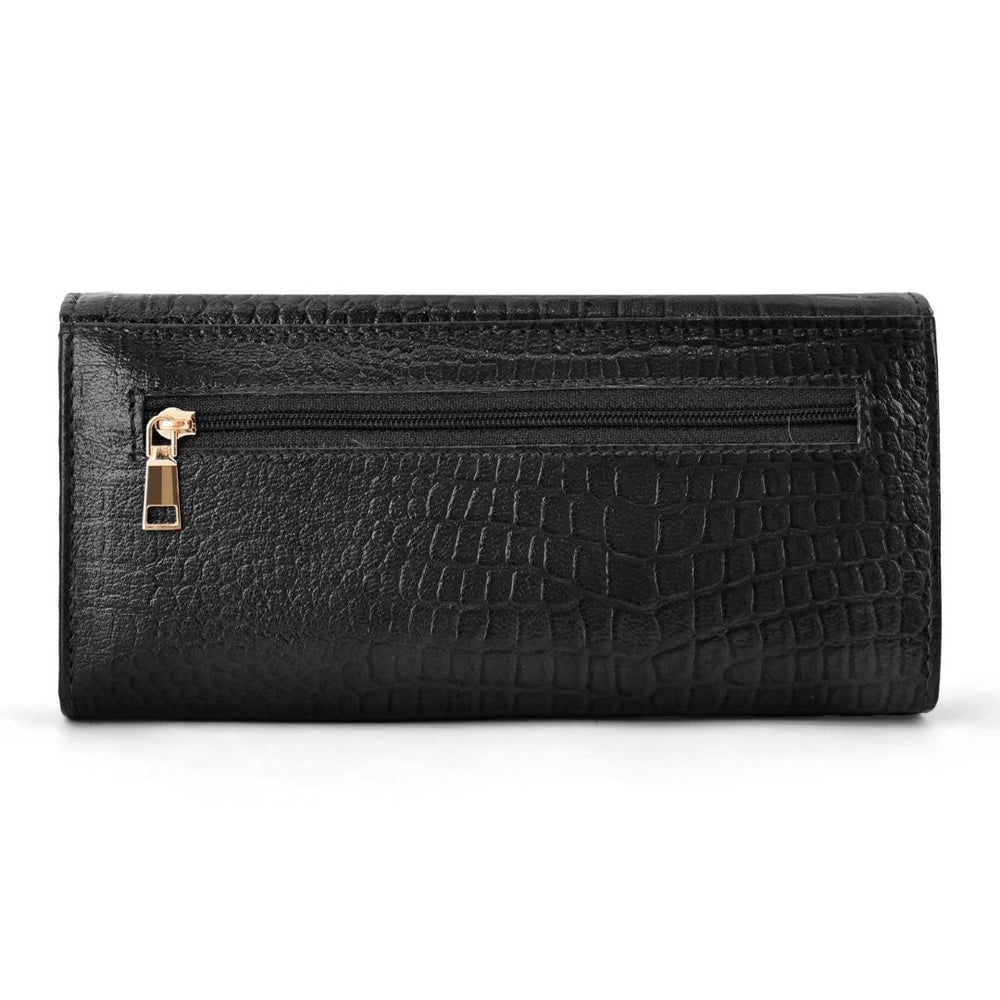 Hayes London | Black Genuine Leather Bi-Fold Clutch For Women (Leather Texture: Croco & Color: Black)