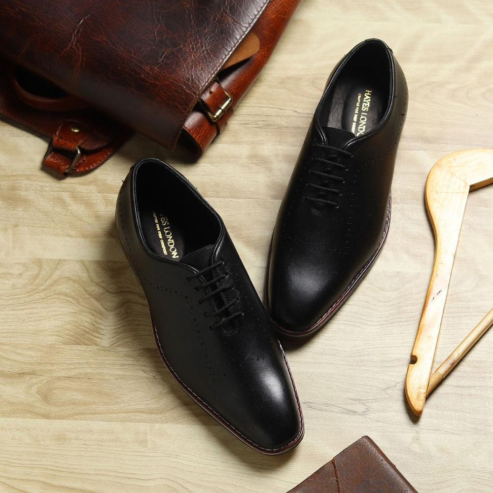 Hayes London | Shelby Wholecut Oxford Shoes – Black Plain Genuine Leather Men’s Shoes