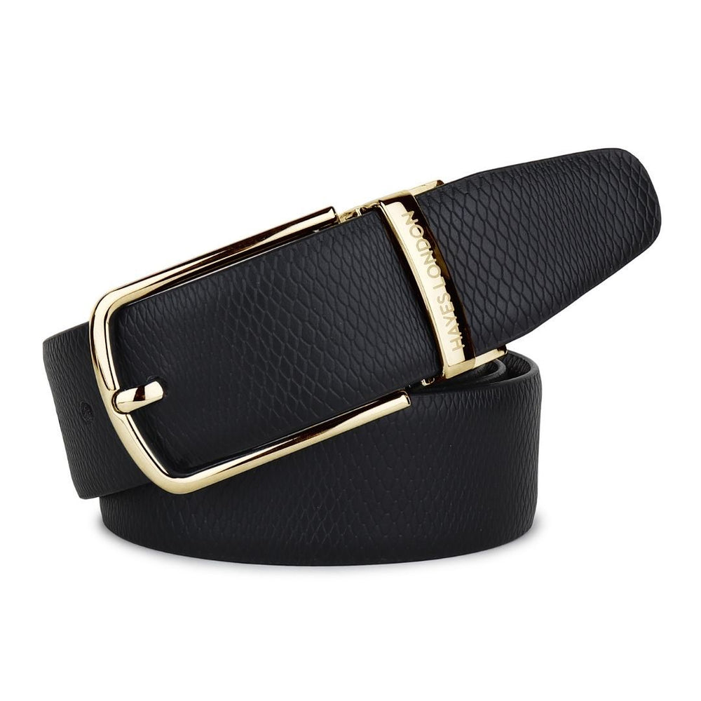 Hayes London | Italian Leather Reversible Black & Brown Belt For Men (Leather Texture: Viper)