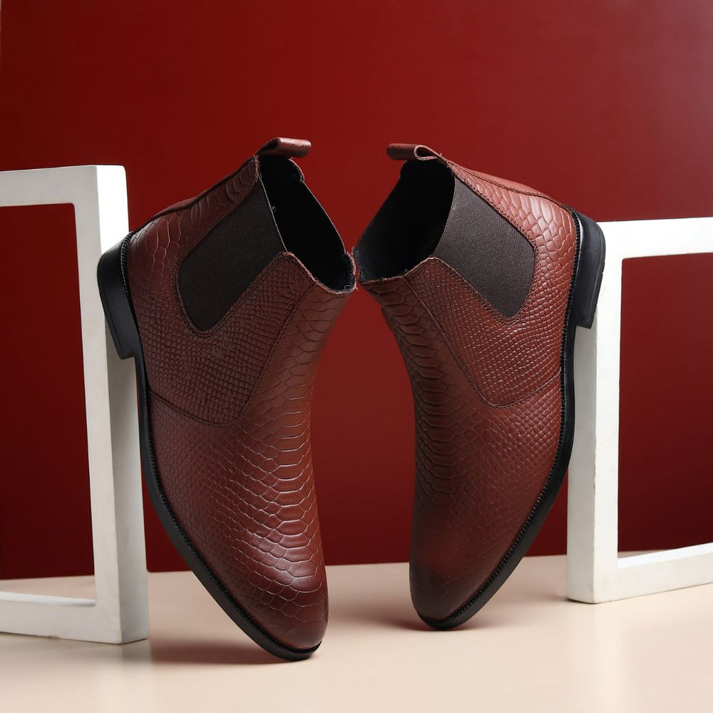 Hayes London | Hawk Chelsea Boots – Brown Textured Genuine Leather Men’s Shoes
