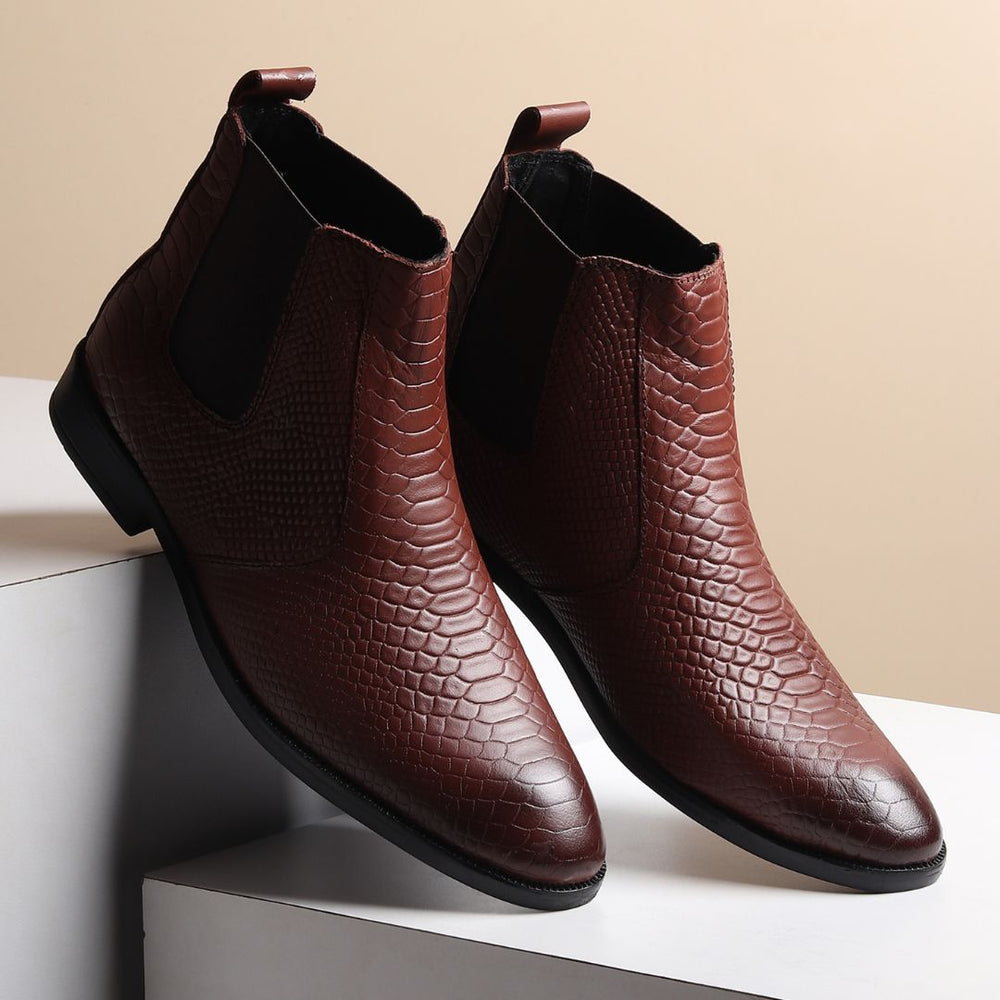 Hayes London | Hawk Chelsea Boots – Brown Textured Genuine Leather Men’s Shoes