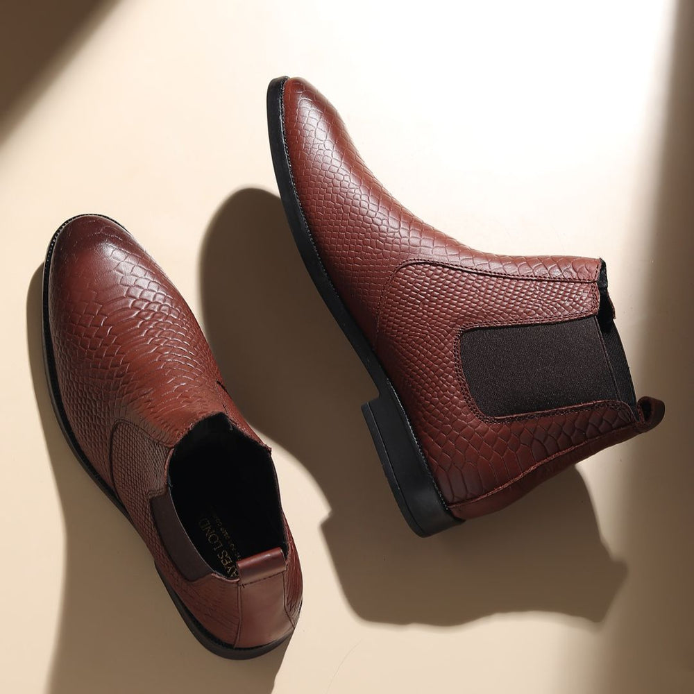 Hayes London | Hawk Chelsea Boots – Brown Textured Genuine Leather Men’s Shoes