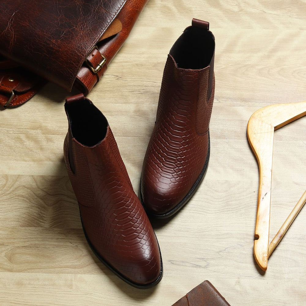 Hayes London | Hawk Chelsea Boots – Brown Textured Genuine Leather Men’s Shoes