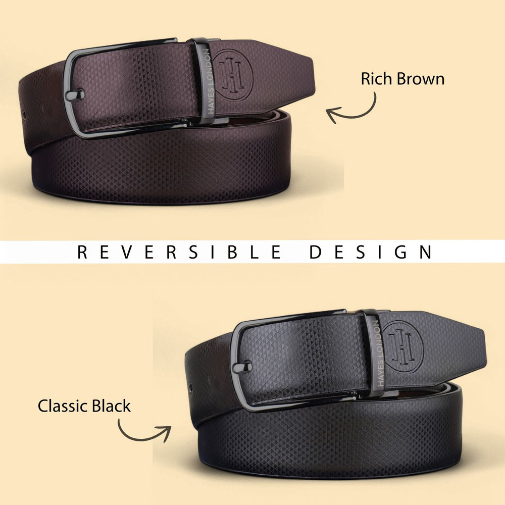 Hayes London | Reversible Black & Brown Vegan Leather Belt For Men (Leather Texture: Honeycomb)