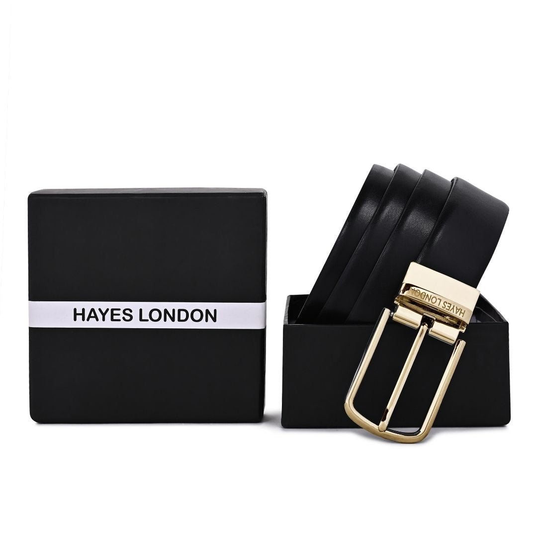 Hayes London | Italian Leather Reversible Black & Brown Belt For Men (Leather Texture: Plain)