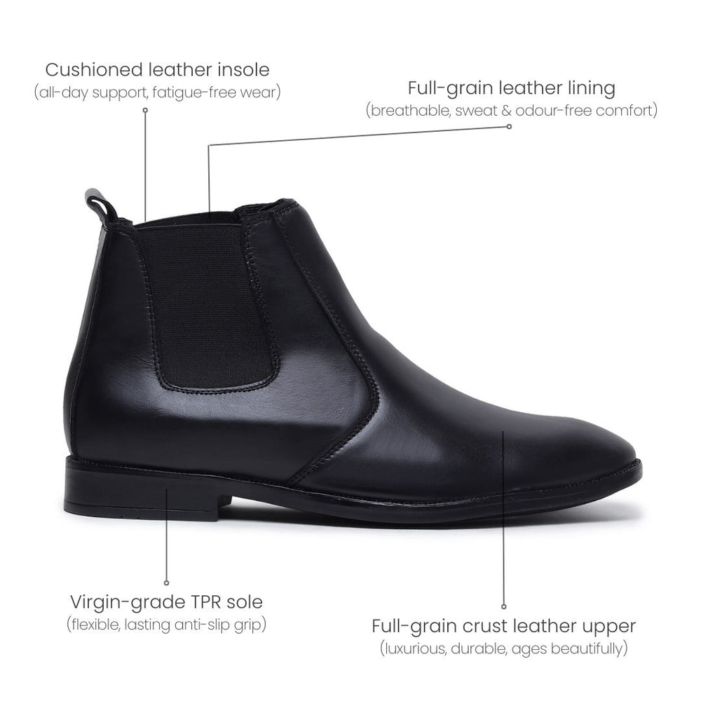 Hayes London | Strider Chelsea Boots – Black Plain Genuine Leather Men’s Shoes