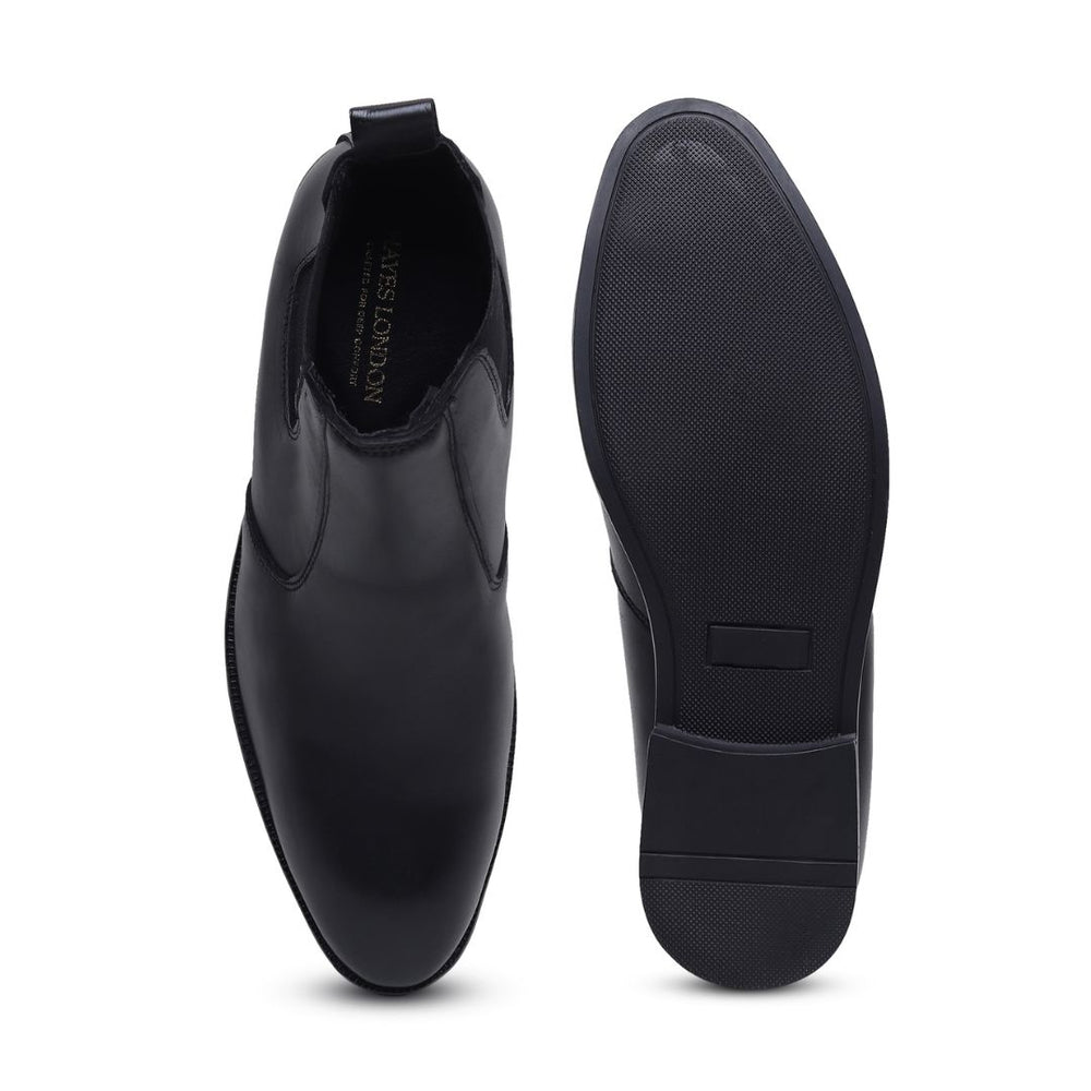 Hayes London | Strider Chelsea Boots – Black Plain Genuine Leather Men’s Shoes