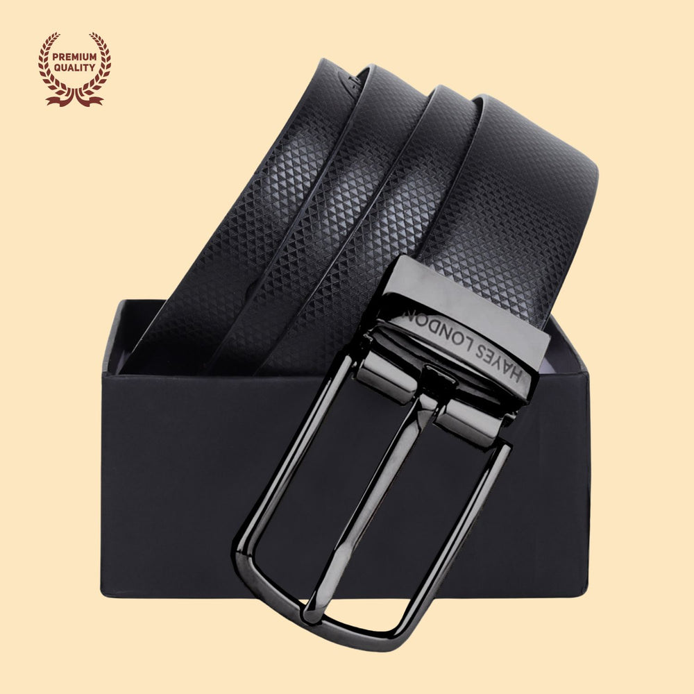 Hayes London | Reversible Black & Brown Vegan Leather Belt For Men (Leather Texture: Honeycomb)