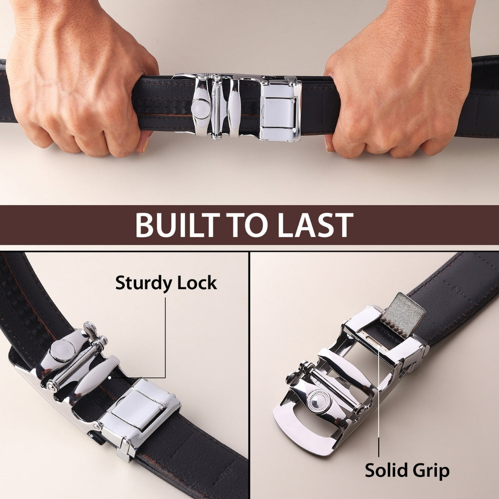 Hayes London | Auto-Lock Genuine Leather Black Belt for Men | Premium Micro-Adjustable No-Hole Belt (Leather Texture: Croco)
