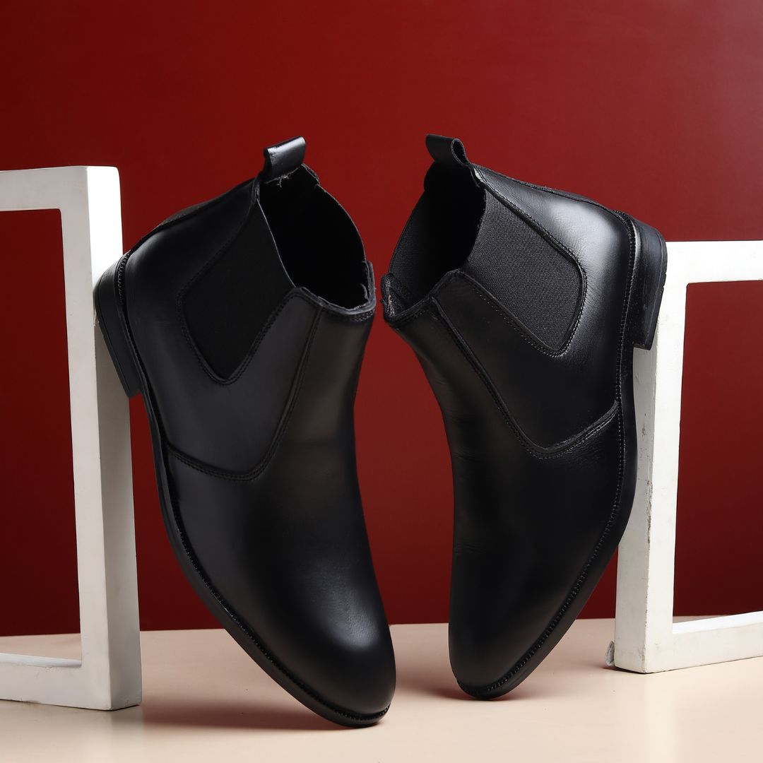 Hayes London | Strider Chelsea Boots – Black Plain Genuine Leather Men’s Shoes
