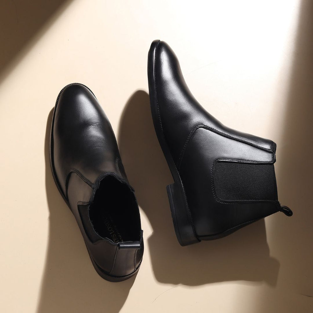 Hayes London | Strider Chelsea Boots – Black Plain Genuine Leather Men’s Shoes