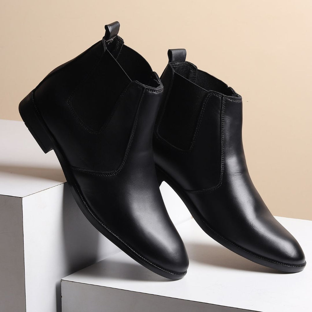 Hayes London | Strider Chelsea Boots – Black Plain Genuine Leather Men’s Shoes