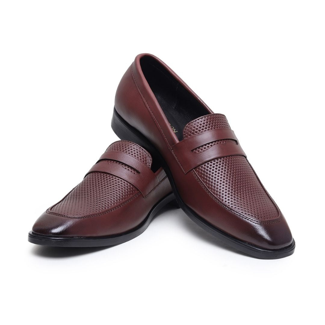 Hayes London | Windsor Brown Formal Penny Loafers for Men – Genuine Leather Dotted Slip-On Shoes for Office & Party Wear