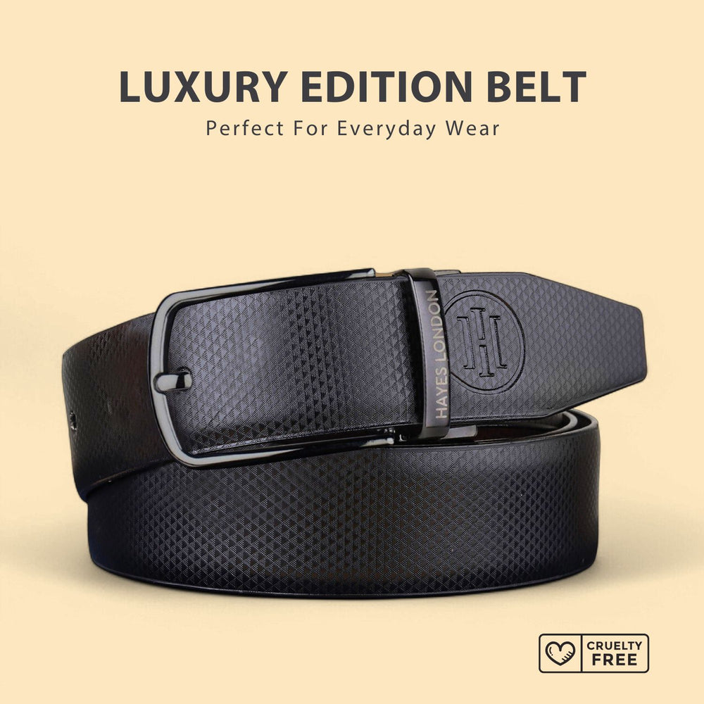 Hayes London | Reversible Black & Brown Vegan Leather Belt For Men (Leather Texture: Honeycomb)