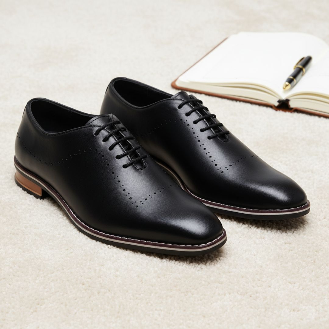 Hayes London | Shelby Wholecut Oxford Shoes – Black Plain Genuine Leather Men’s Shoes