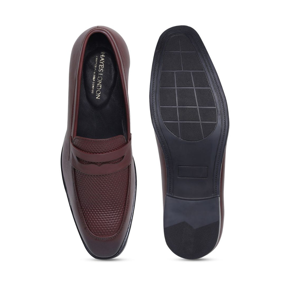 Hayes London | Windsor Brown Formal Penny Loafers for Men – Genuine Leather Dotted Slip-On Shoes for Office & Party Wear