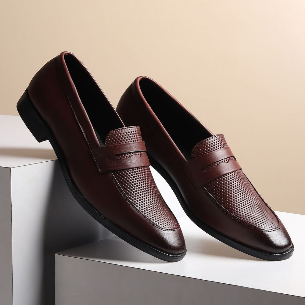 Hayes London | Windsor Brown Formal Penny Loafers for Men – Genuine Leather Dotted Slip-On Shoes for Office & Party Wear