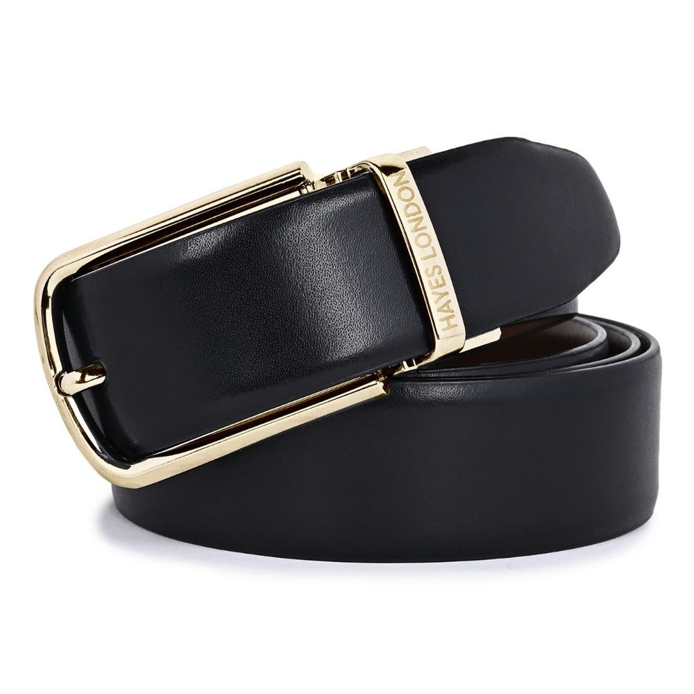 Hayes London | Italian Leather Reversible Black & Brown Belt For Men (Leather Texture: Plain)