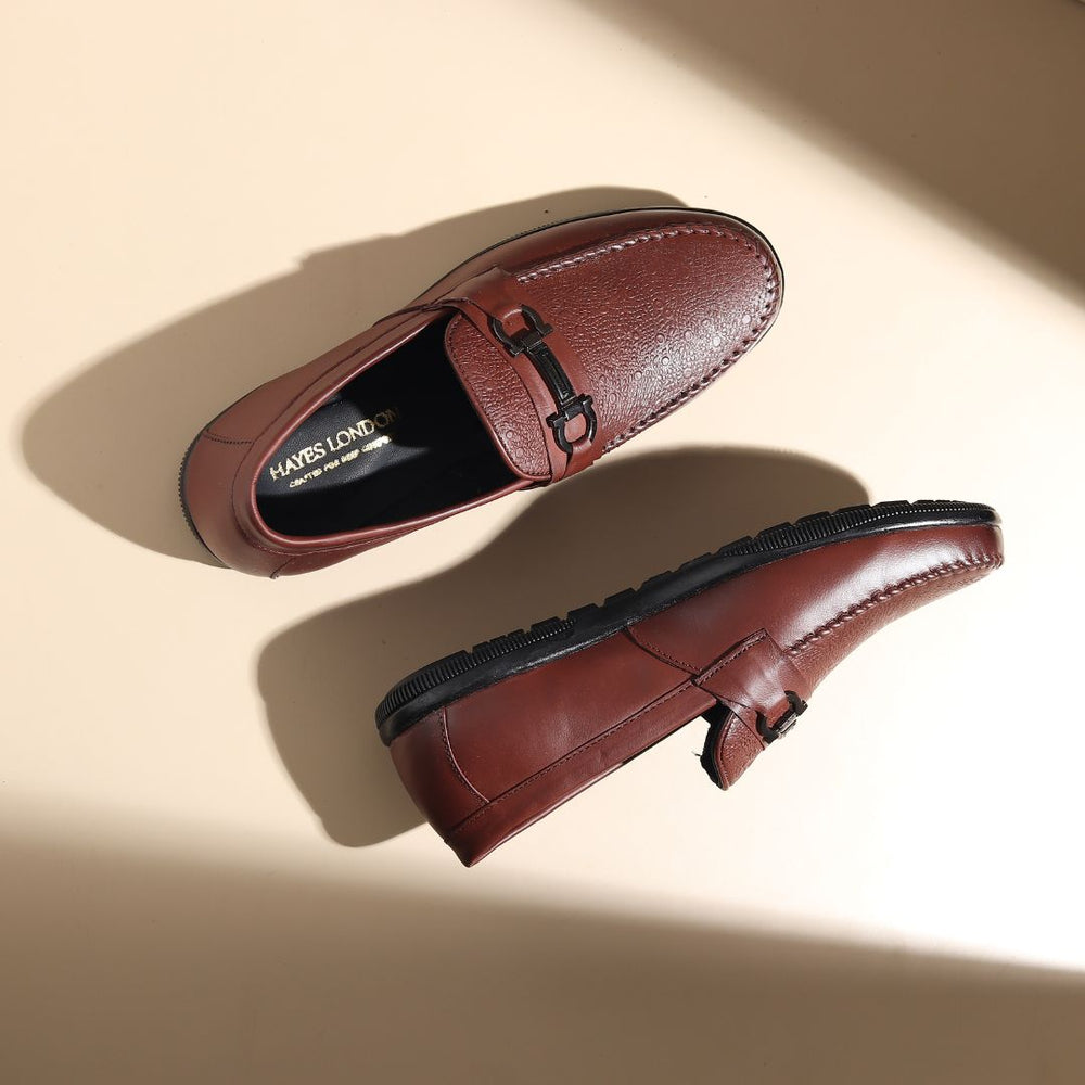 Hayes London | Falcon Horsebit Loafers – Brown Pebbled Genuine Leather Men’s Shoes