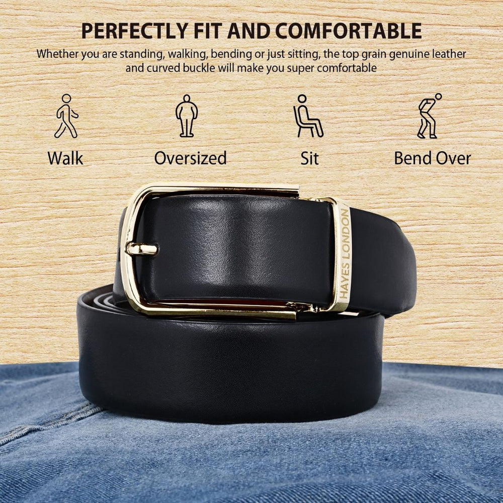 Hayes London | Italian Leather Reversible Black & Brown Belt For Men (Leather Texture: Plain)