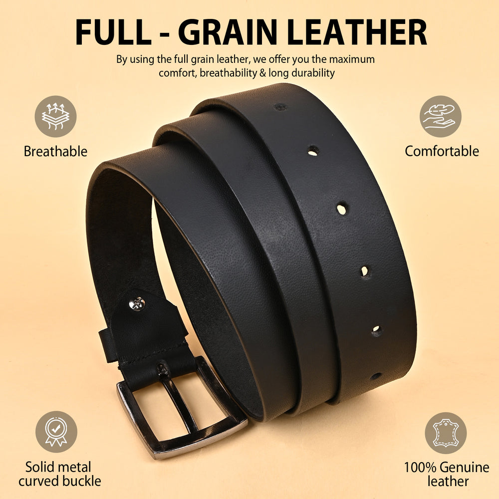 Hayes London | Black Genuine Leather Men's Belt (Leather Texture: Plain & Buckle Color: Silver)