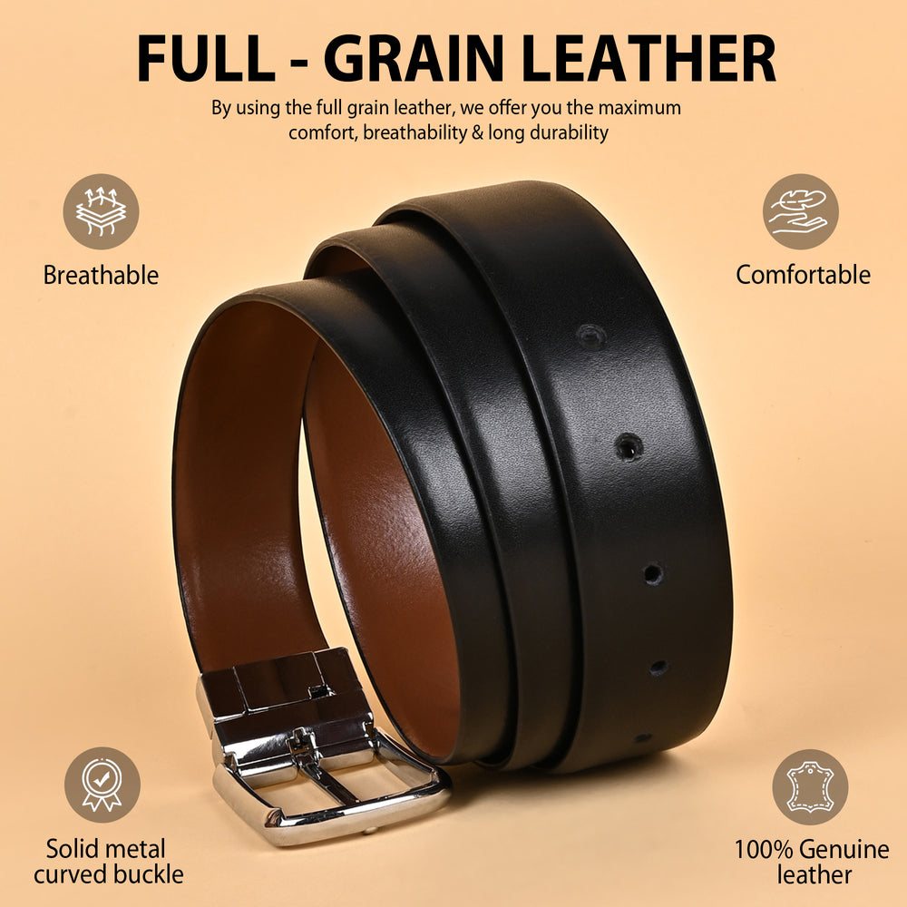 Hayes London | Italian Leather Reversible Black & Brown Belt For Men (Leather Texture: Plain)