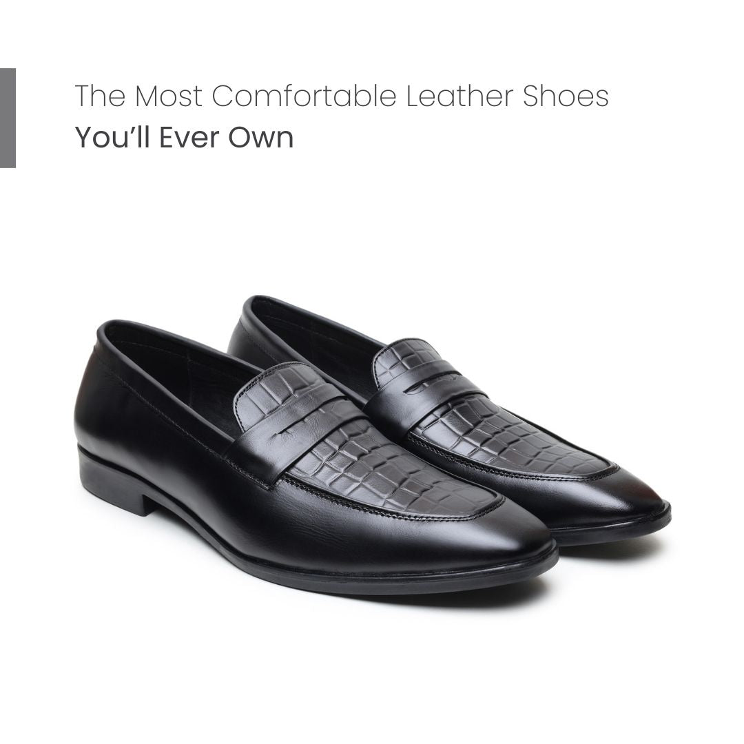 Hayes London | Milan Penny Loafers – Black Croco Genuine Leather Men’s Shoes