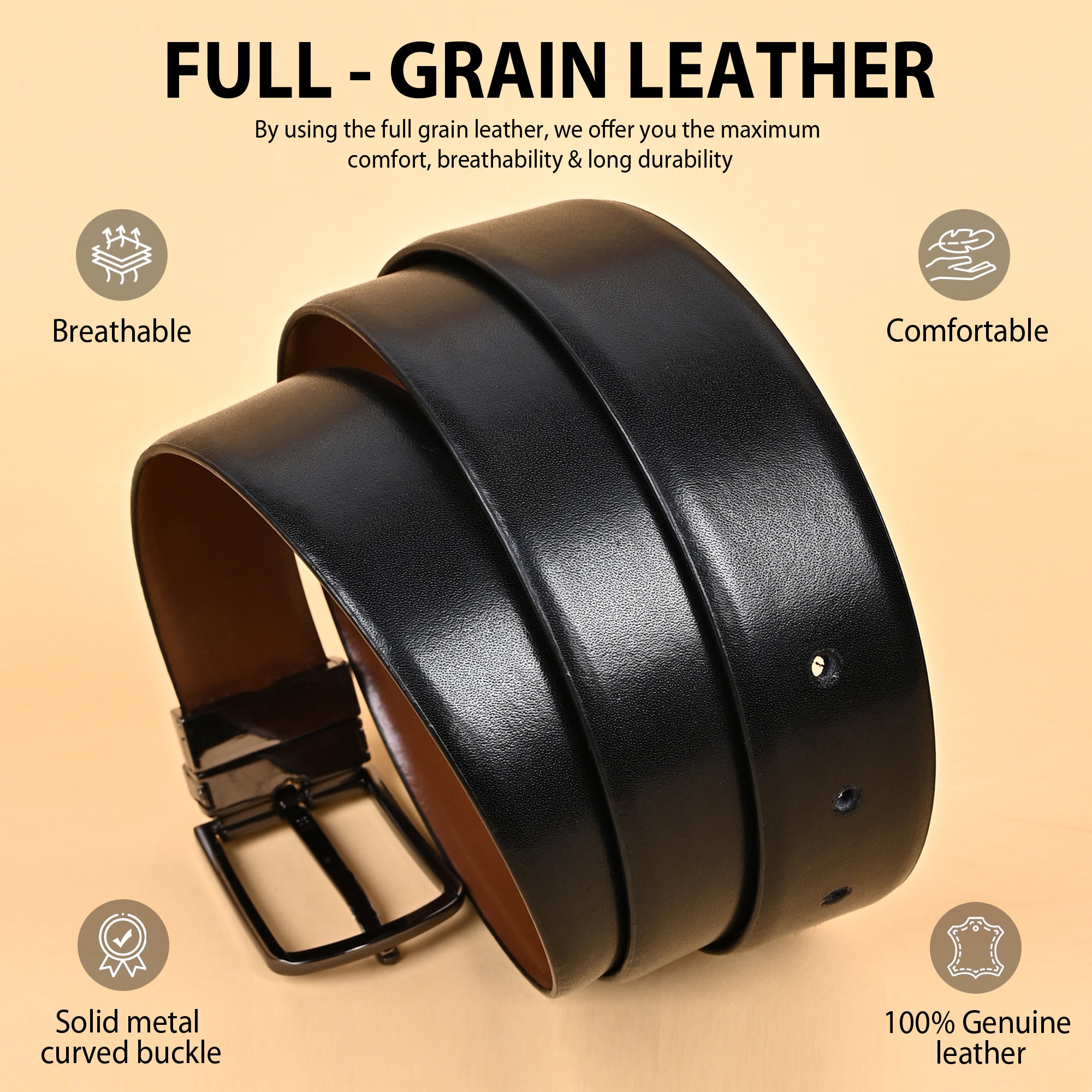 Hayes London | Italian Leather Reversible Black & Brown Belt For Men (Leather Texture: Plain)