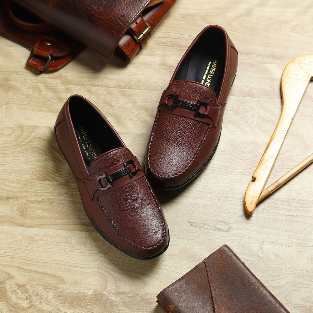 Hayes London | Falcon Horsebit Loafers – Brown Pebbled Genuine Leather Men’s Shoes