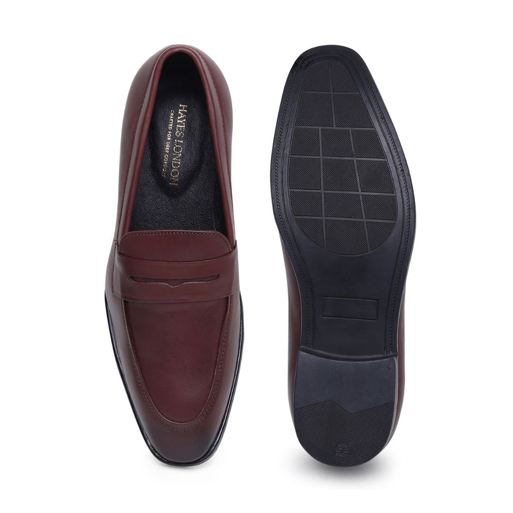 Hayes London | Belmonte Brown Formal Penny Loafers for Men – Genuine Leather Slip-On Shoes for Office & Party Wear