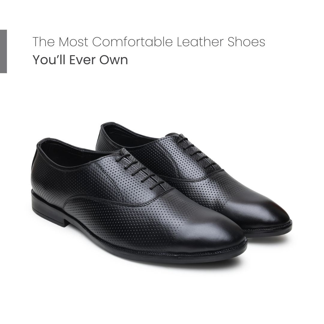 Hayes London | Troy Oxford Shoes – Black Perforated Genuine Leather Men’s Shoes