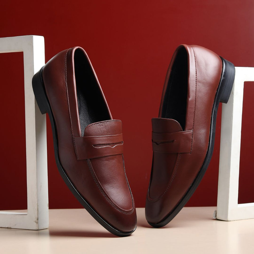 Hayes London | Belmonte Brown Formal Penny Loafers for Men – Genuine Leather Slip-On Shoes for Office & Party Wear