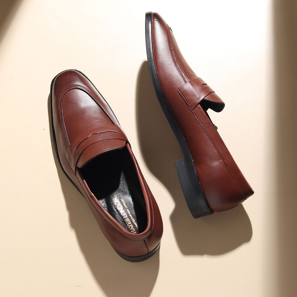 Hayes London | Belmonte Brown Formal Penny Loafers for Men – Genuine Leather Slip-On Shoes for Office & Party Wear
