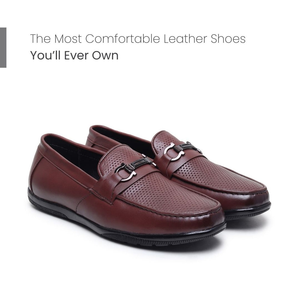 Hayes London | Dune Horsebit Loafers – Brown Perforated Genuine Leather Men’s Shoes