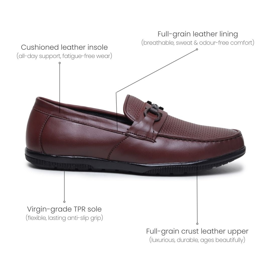 Hayes London | Dune Horsebit Loafers – Brown Perforated Genuine Leather Men’s Shoes