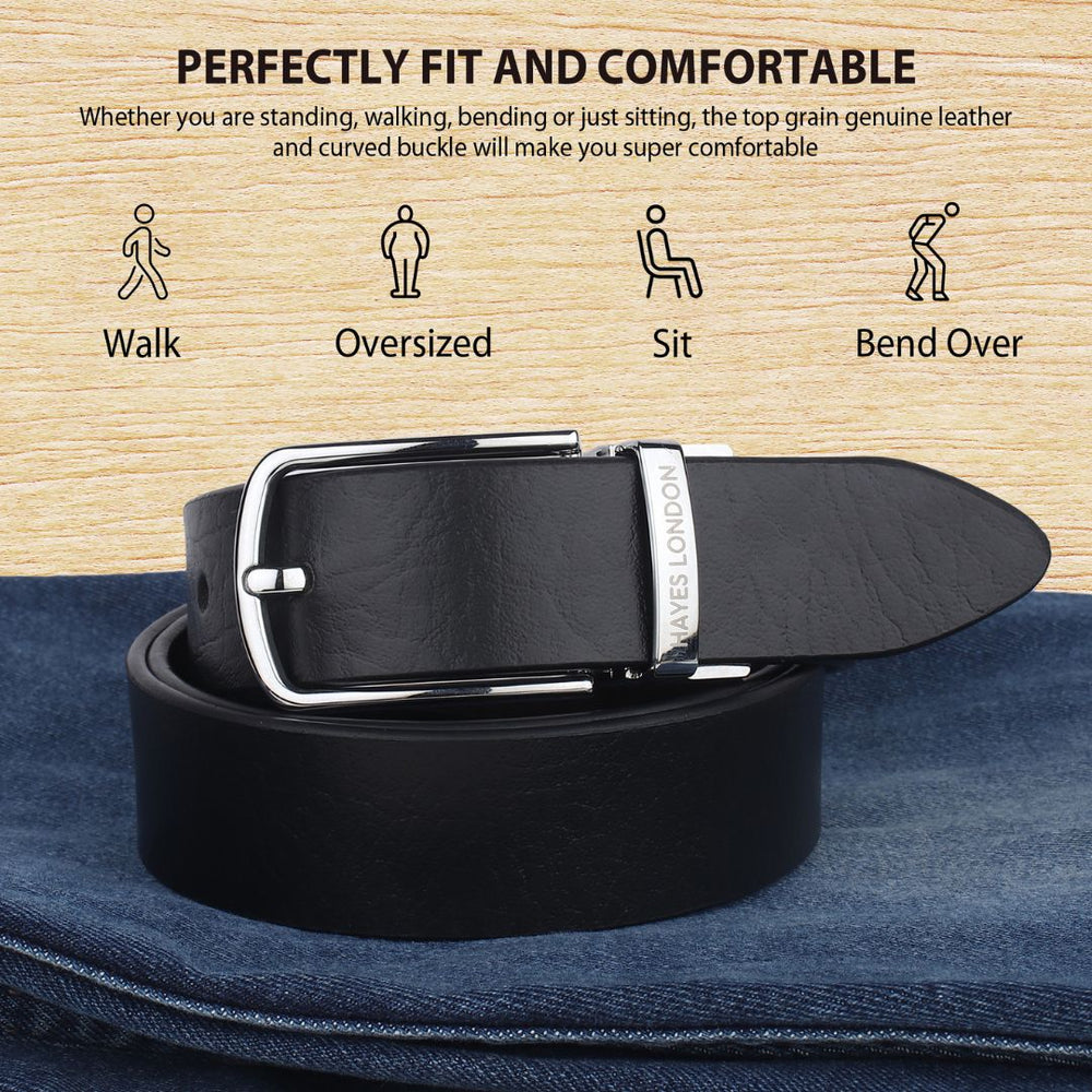 Hayes London | Reversible Black & Brown Genuine Leather Belt For Men (Leather Texture: Wild)