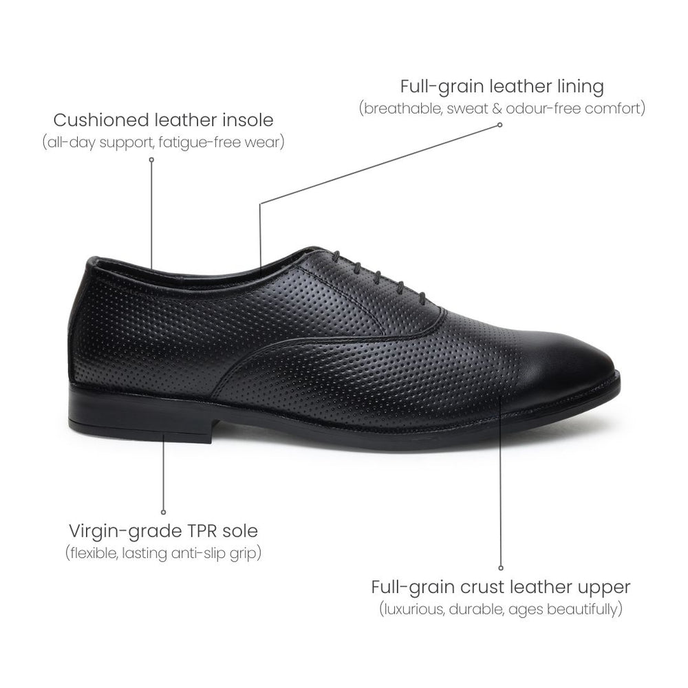 Hayes London | Troy Oxford Shoes – Black Perforated Genuine Leather Men’s Office Shoes