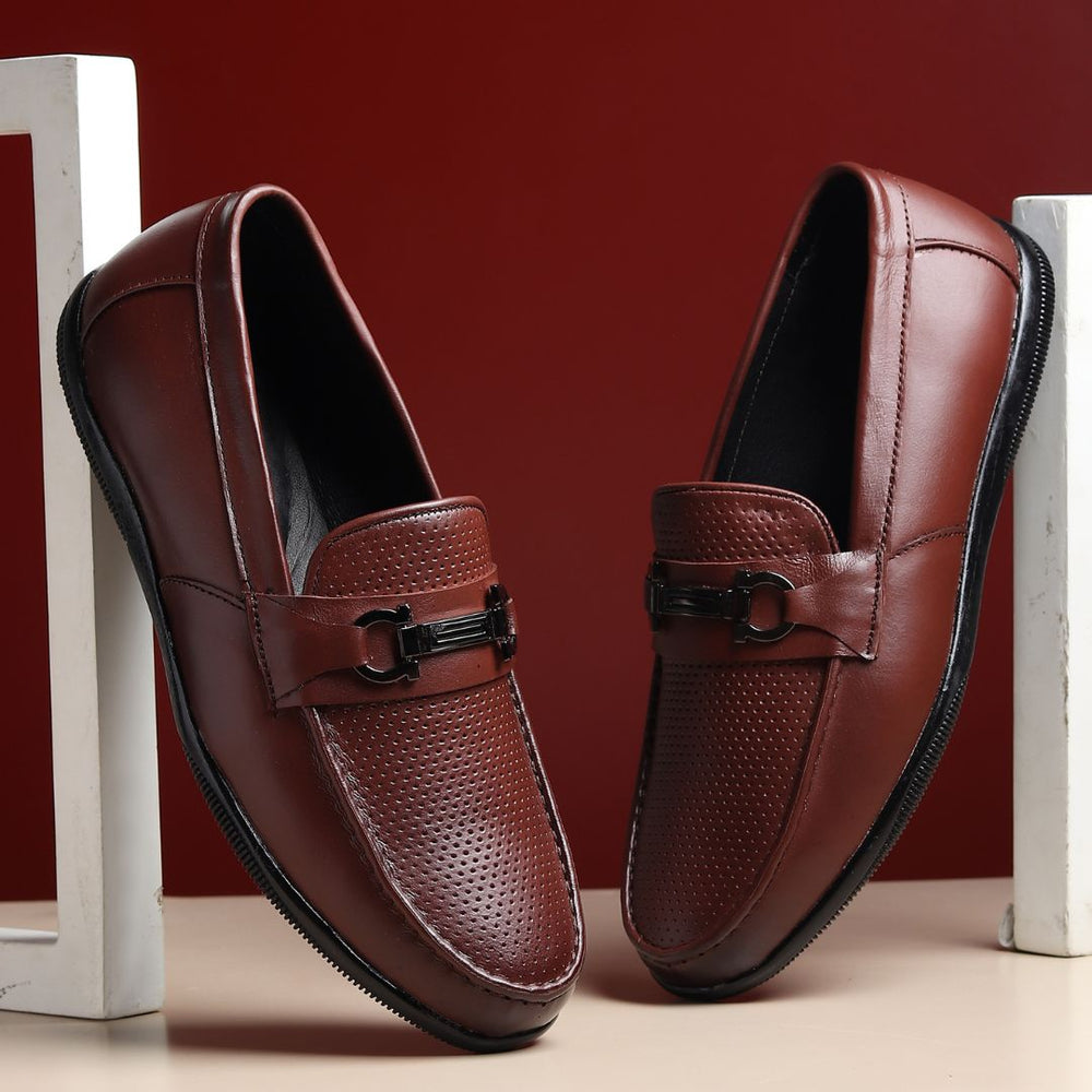 Hayes London | Dune Horsebit Loafers – Brown Perforated Genuine Leather Men’s Shoes