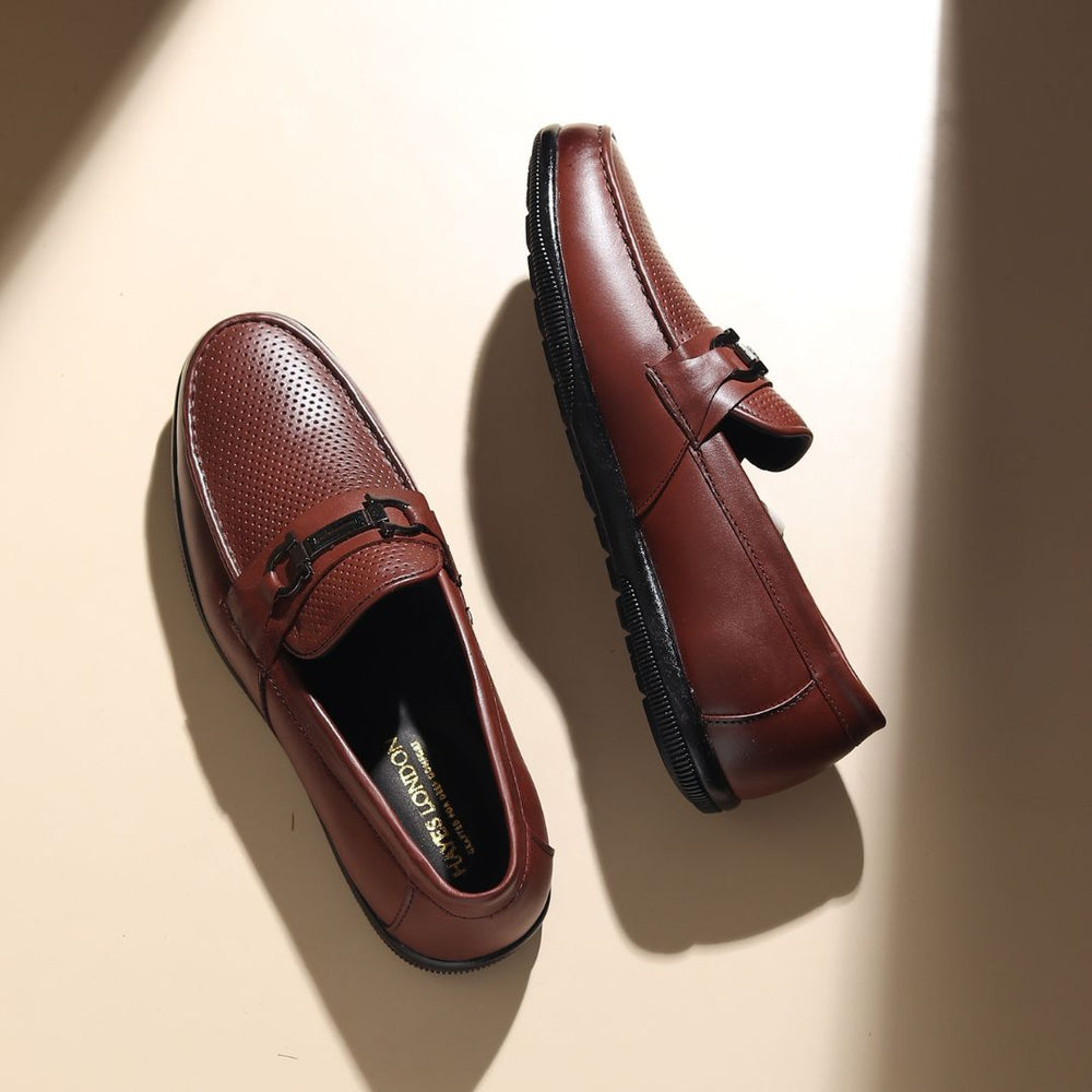 Hayes London | Dune Horsebit Loafers – Brown Perforated Genuine Leather Men’s Shoes