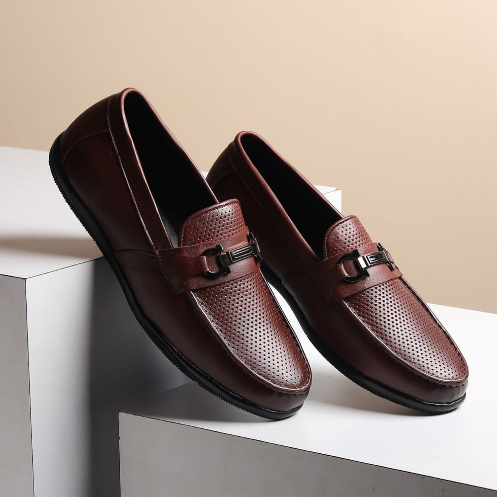Hayes London | Dune Horsebit Loafers – Brown Perforated Genuine Leather Men’s Shoes