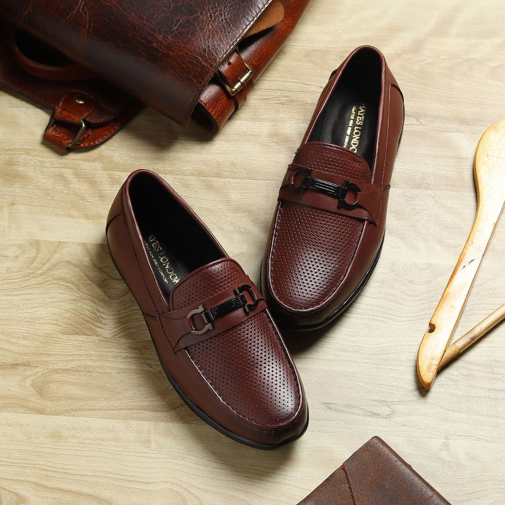 Hayes London | Dune Horsebit Loafers – Brown Perforated Genuine Leather Men’s Shoes