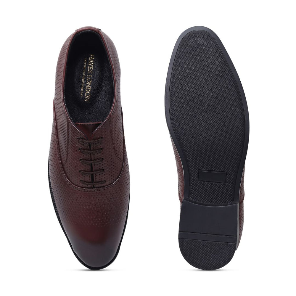 Hayes London | Troy Oxford Shoes – Brown Perforated Genuine Leather Men’s Office Shoes