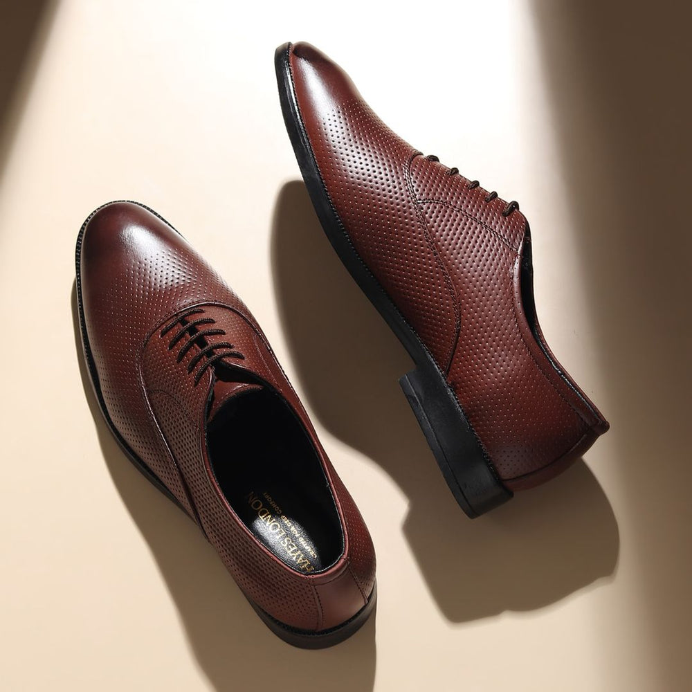 Hayes London | Troy Oxford Shoes – Brown Perforated Genuine Leather Men’s Office Shoes