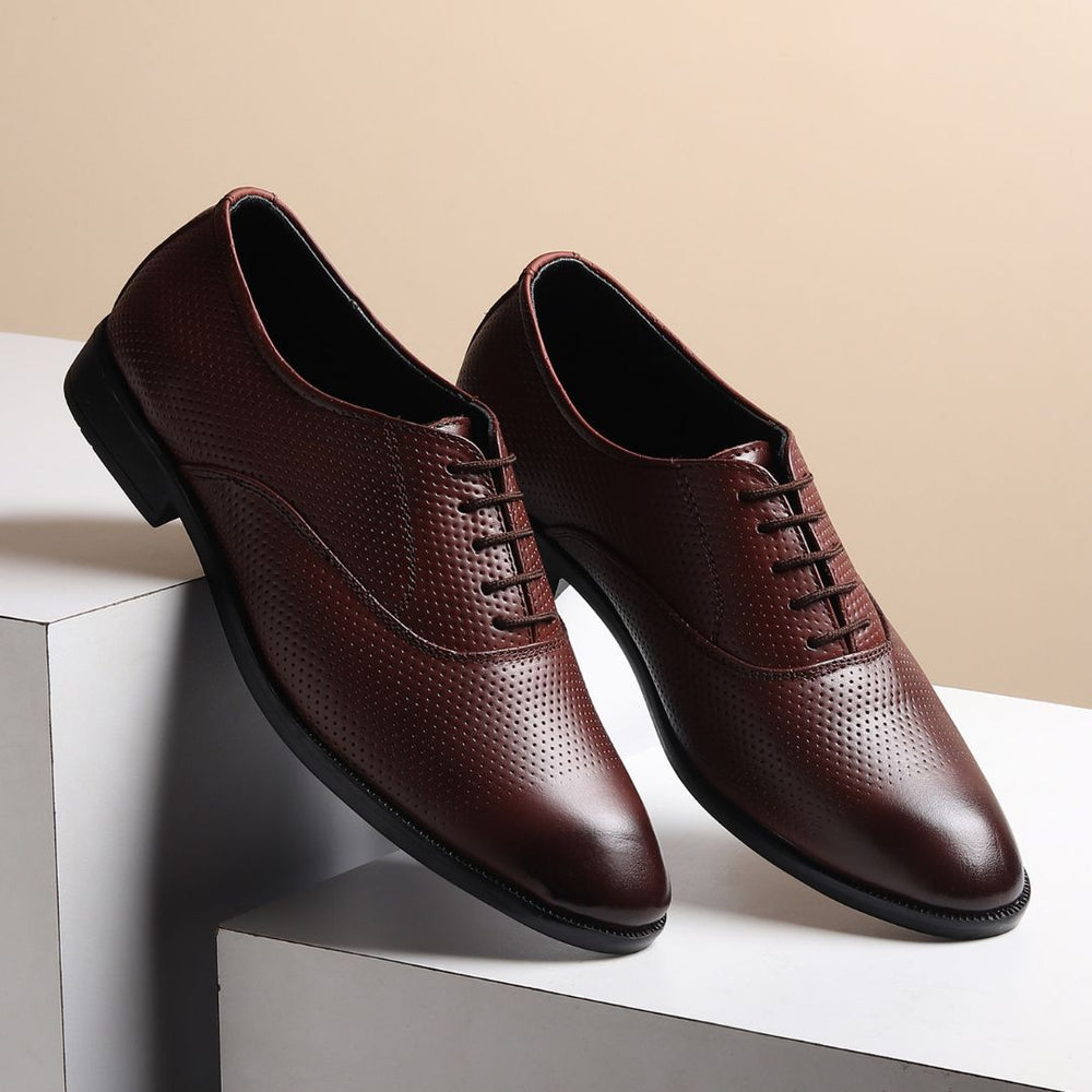Hayes London | Troy Oxford Shoes – Brown Perforated Genuine Leather Men’s Office Shoes