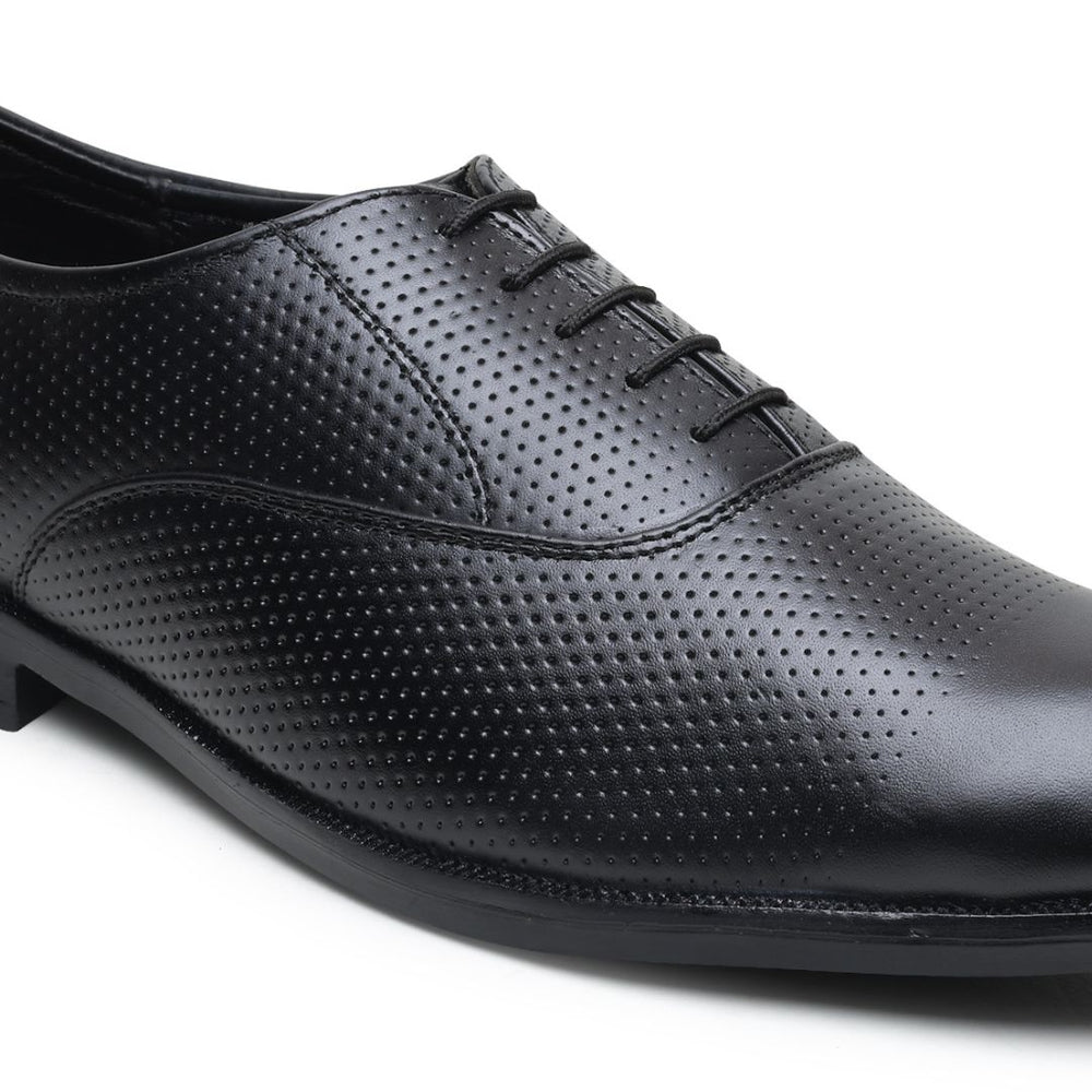 Hayes London | Troy Oxford Shoes – Black Perforated Genuine Leather Men’s Office Shoes