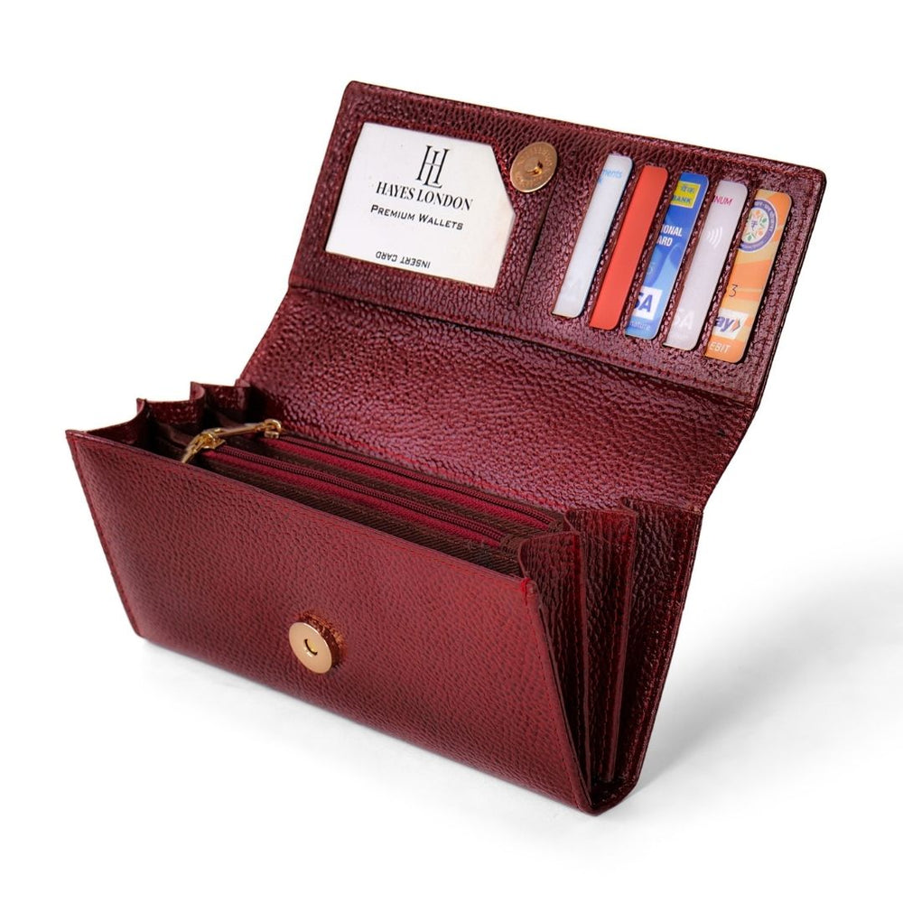 Hayes London | Cherry Genuine Leather Bi-Fold Clutch For Women (Leather Texture: Classic & Color: Cherry)